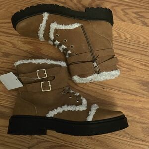 New With Tags Cozy Brown Ankle Boots with Shearling Trim